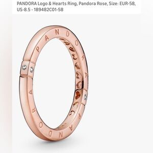PANDORA Logo & Hearts Ring, Pandora Rose, Size: EUR-58, US-8.5 - 189482C01-58
